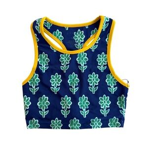 Rhode Mia Swim‎ Bra Top Cobalt Floral Navy Green Yellow Daisy Racerback XS
